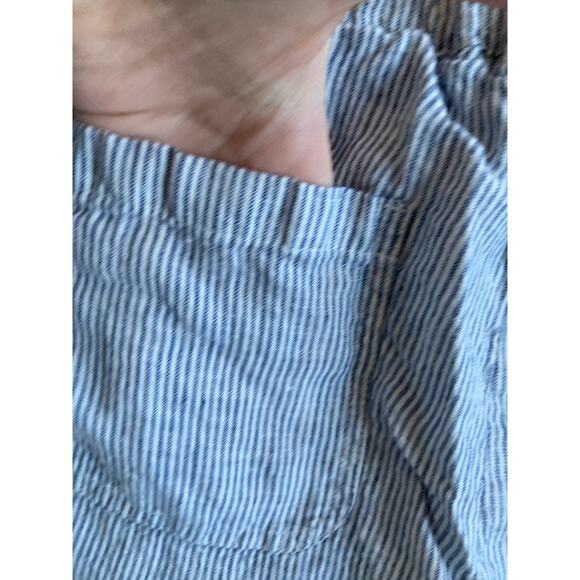 Quince Pants Large Linen Striped Cropped Pull On Stretch Straight Blue Beach - Picture 6 of 14